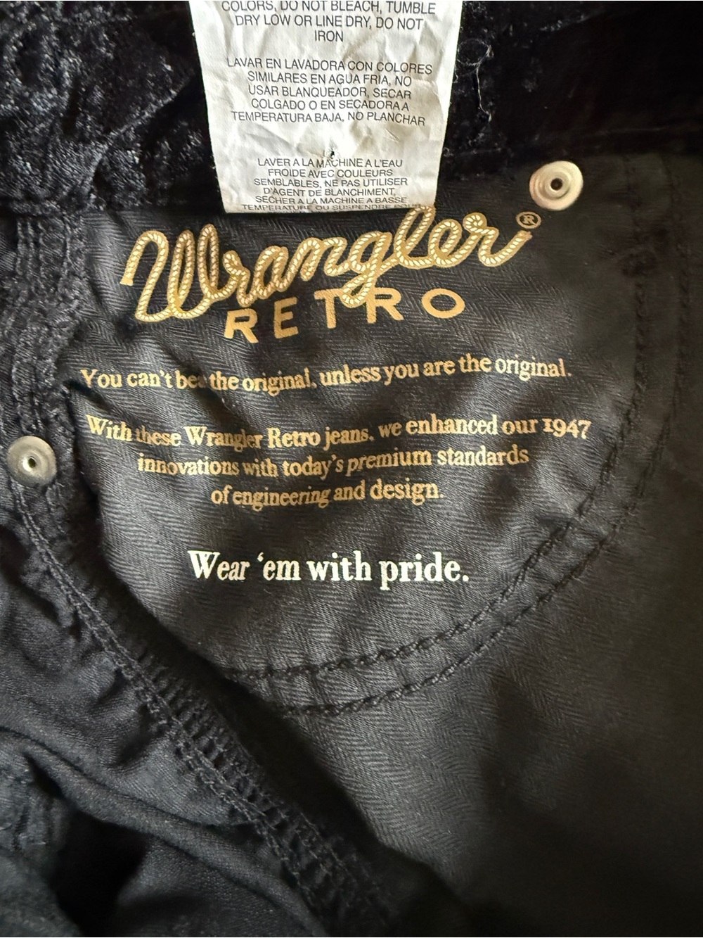 Wrangler Retro Black Velvet Flared Bell Bottom Pants- 26 x 32 - Picture 4 of 9